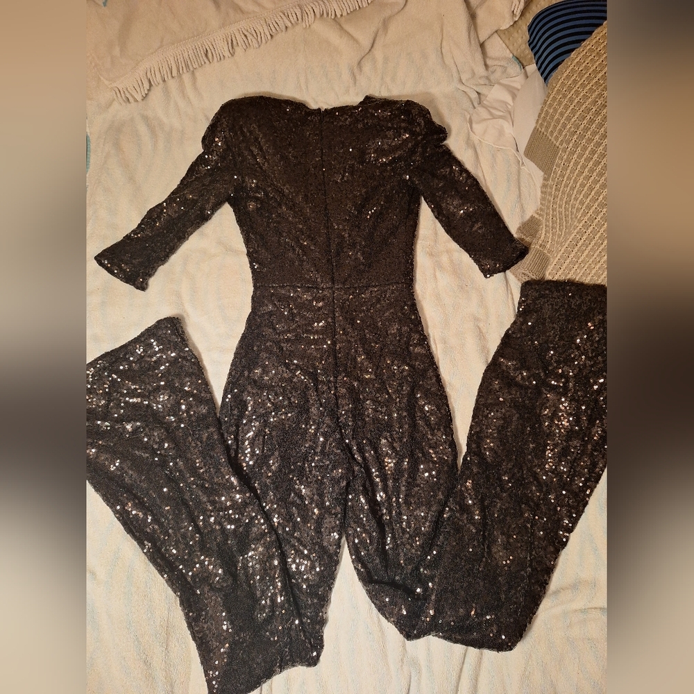 NADINE MERABI Black Sequin Jumpsuit - Picture 3 of 5